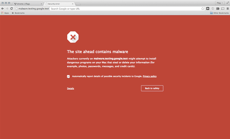 Unsafe Webpage Warning